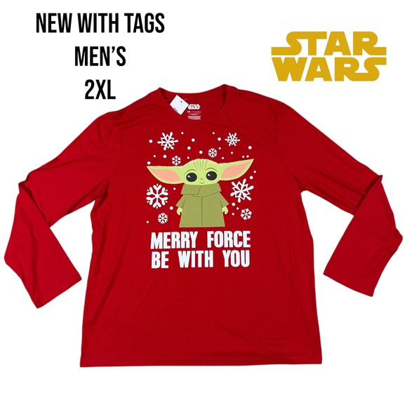 Star Wars Other - NEW‎ Star Wars Men's 2XL Christmas Shirt Grogu Baby Yoda Merry Force Long Sleeve